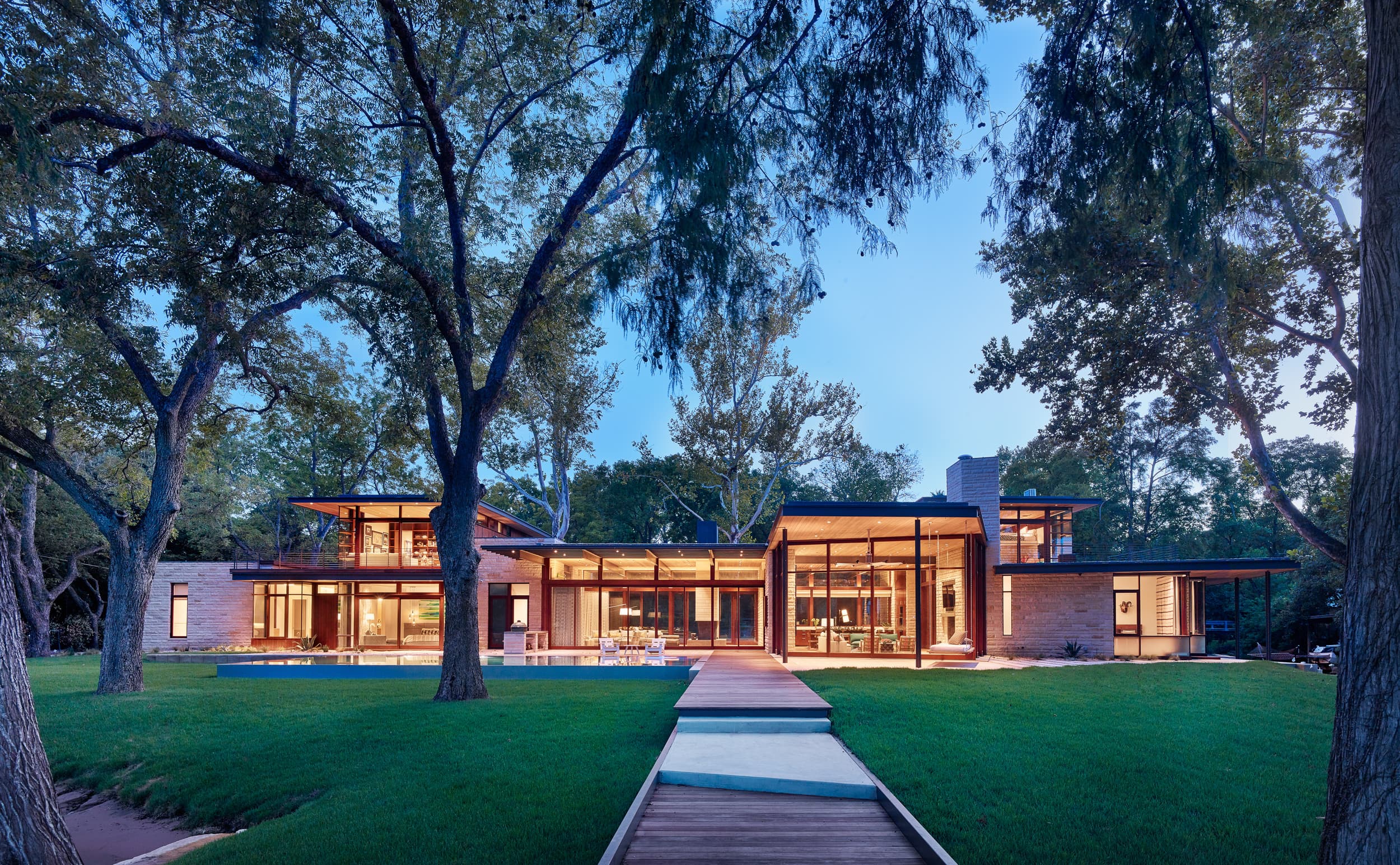 Lake Austin Residence - Backyard Evening; A Parallel Architecture