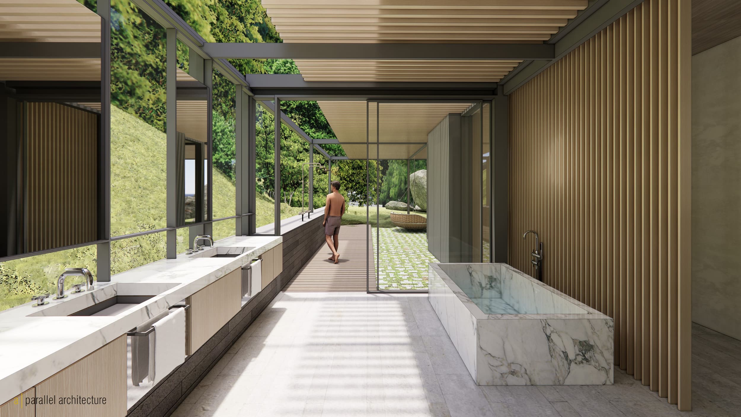 River's End Residence - Primary Bath; A Parallel Architecture