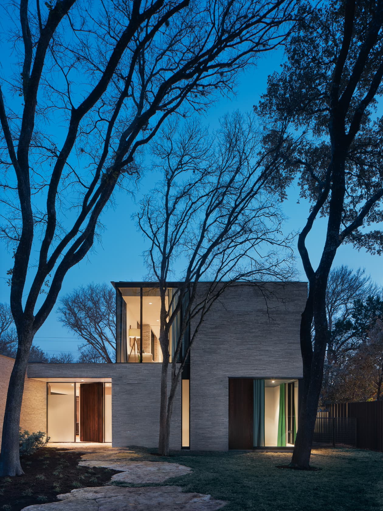 Rollingwood Residence - Front Entry Evening; A Parallel Architecture