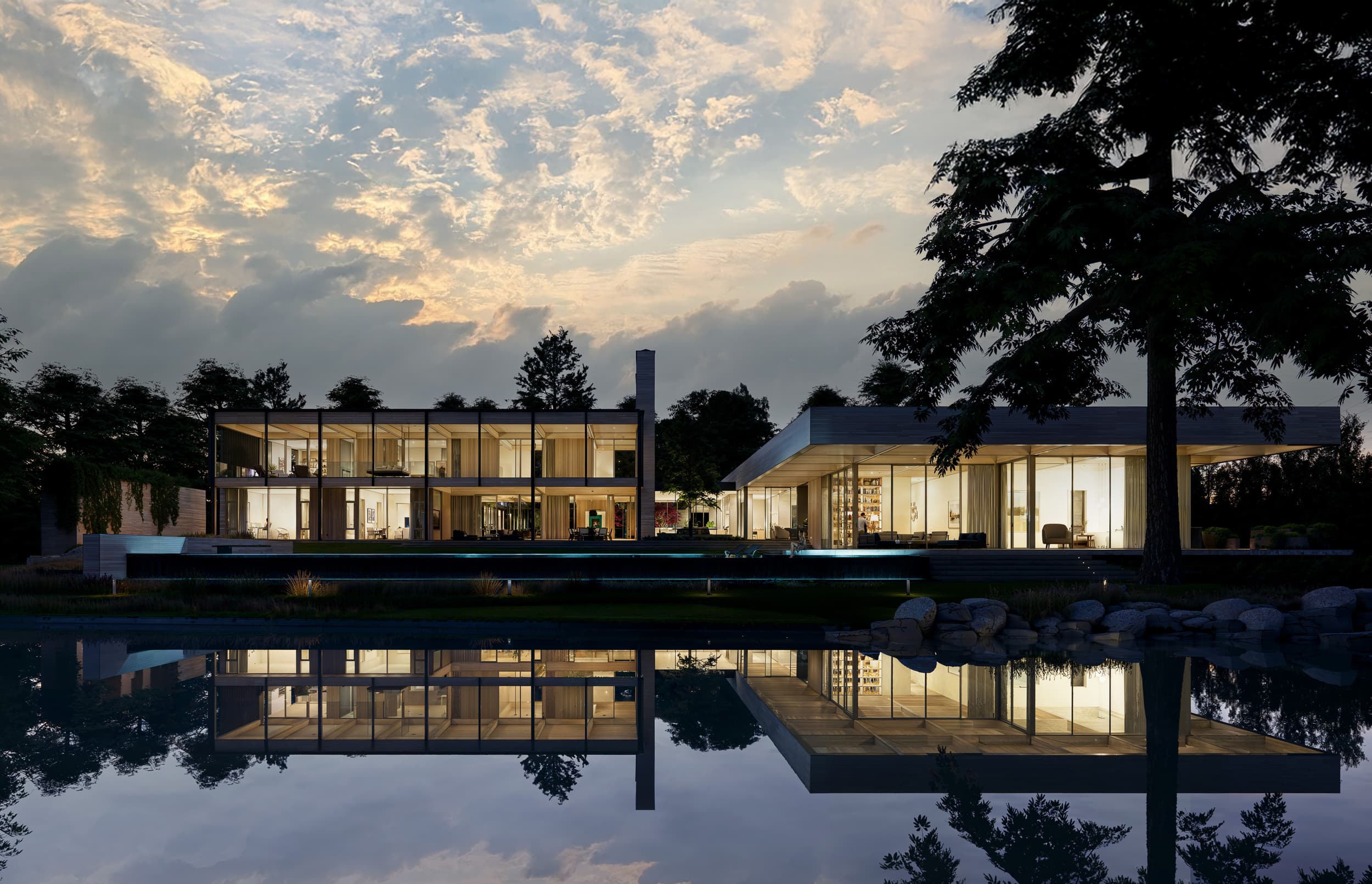Ruby Cove Residence - Evening Render; A Parallel Architecture