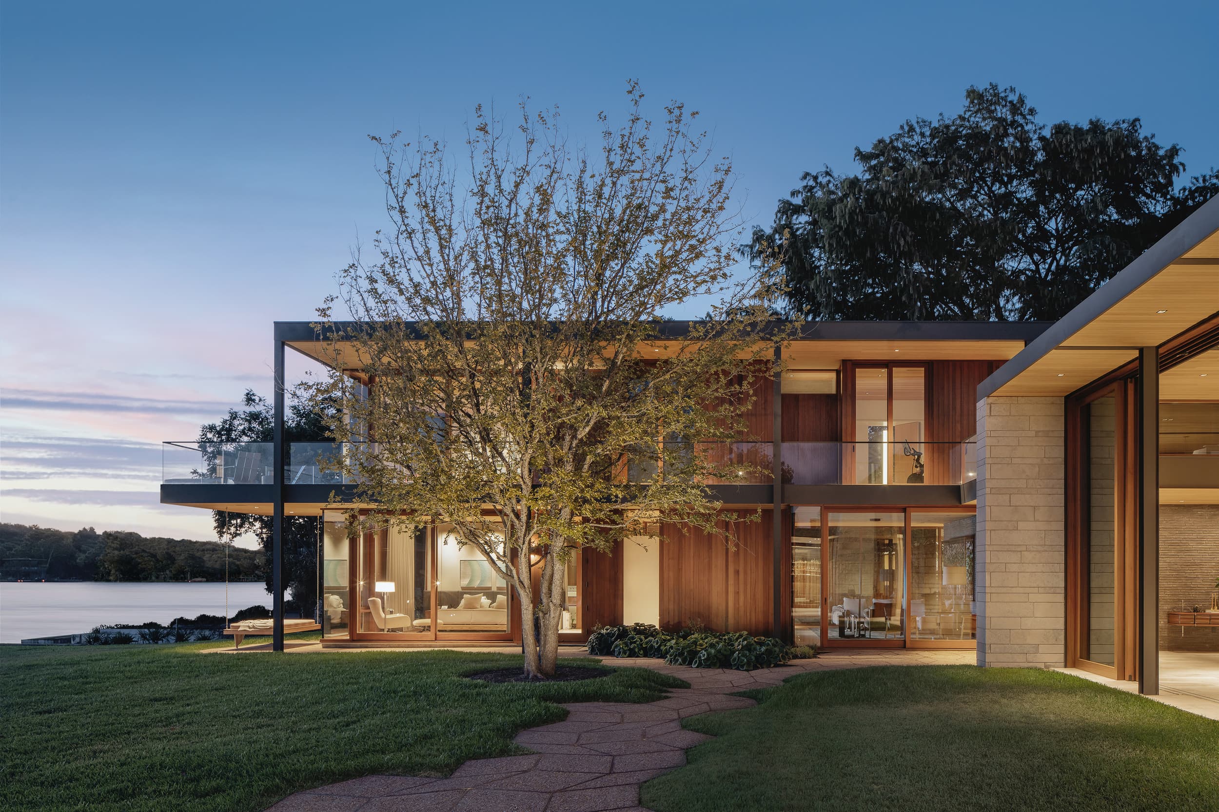 Water's Edge Residence - Backyard with view of water; A Parallel Architecture