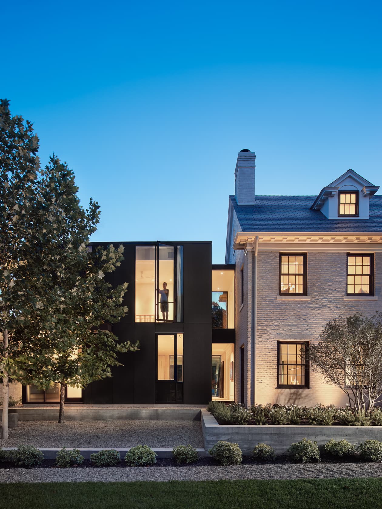 West Lynn Residence - Front Elevation Evening; A Parallel Architecture