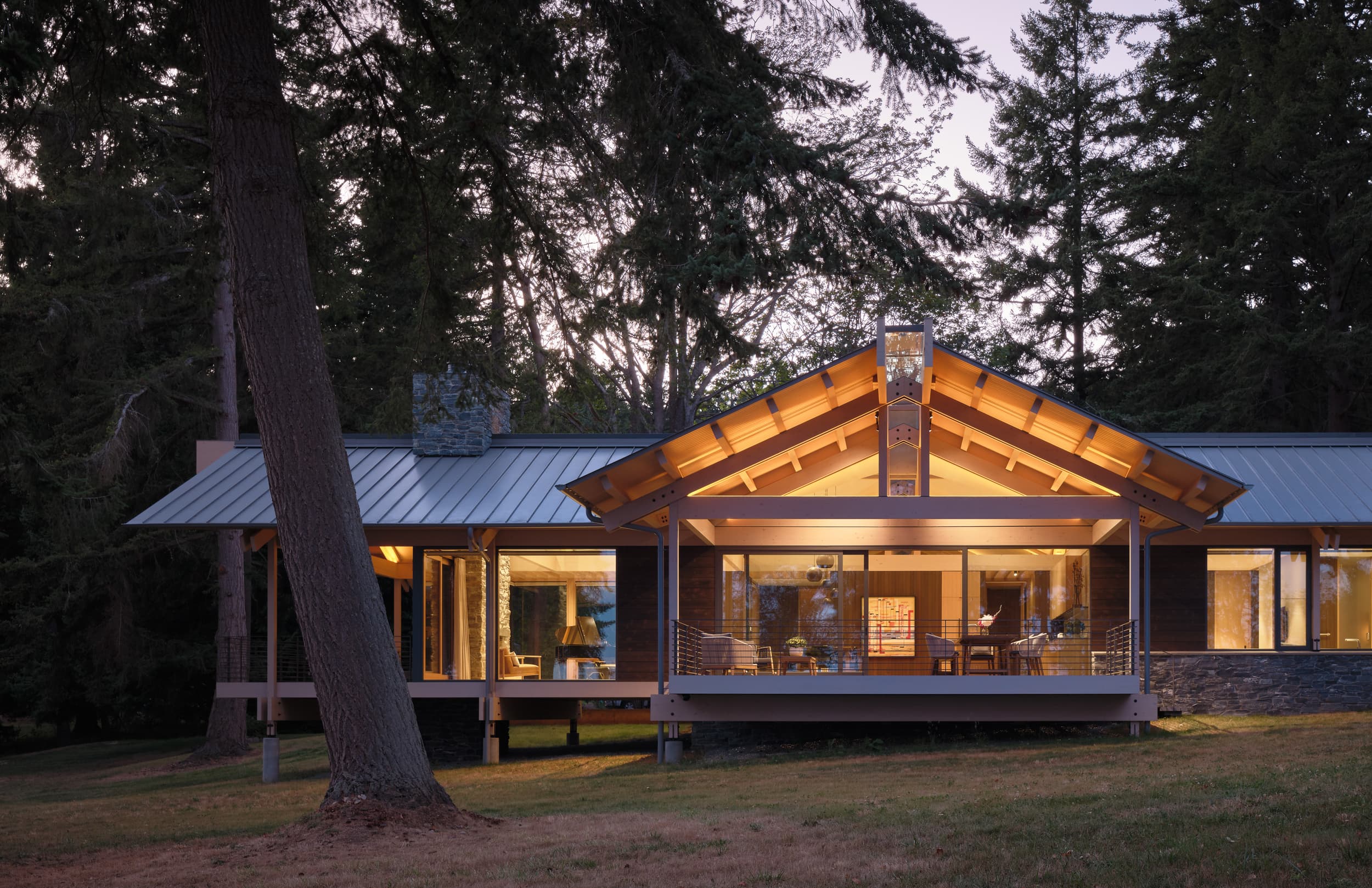 Puget Sound Retreat - Side Elevation Evening; A Parallel Architecture